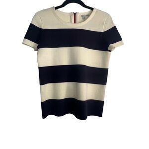 Halogen Blue and Cream Striped Short Sleeve Top